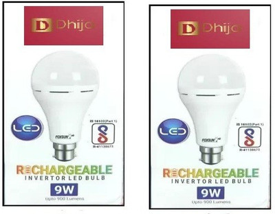Dhija 9 Watt Inverter Rechargeable Led Bulb AC / DC Emergency Bulb (White) 2 Pcs Bulb 8 hrs Bulb Emergency Light(White)