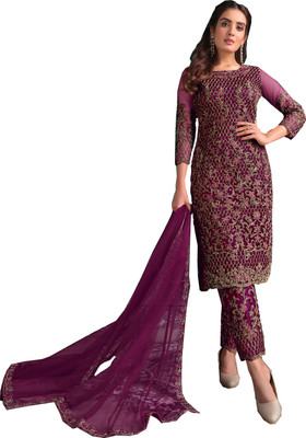RUDRAPRAYAG Net/Lace Embroidered Salwar Suit Material