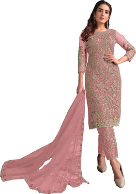 RUDRAPRAYAG Net/Lace Embroidered Salwar Suit Material