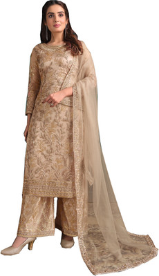 RUDRAPRAYAG Net/Lace Floral Print Salwar Suit Material