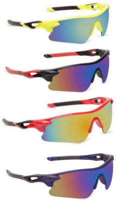 SENOTEY Yellow - Black/ Black - Red/ Red- Black & Blue-Black Set of 4 Sports Goggles Cricket Goggles(Multicolor)