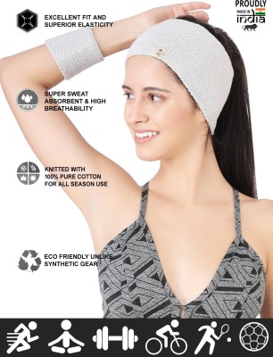 Bharatasya Sports Set of Running Gym Yoga Unisex Cotton Headband and Wristbands Head Band(White)