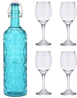 AFAST (Pack of 5) Bottle & 4 Glass Serving Lemon Set, Blue, Clear, Glass - A129 Glass Set Water/Juice Glass(200 ml, Glass, Blue, Clear)