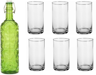 Somil Beverage Glass Serving Set with featuring Orange Bottle And 4 - 300 ML Glasses 1000 ml Bottle(Pack of 7, Green, Glass)