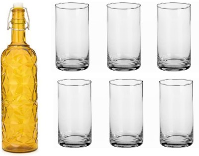 AFAST Bottle & 6 Glass Serving Lemon Set, Yellow, Clear, Glass - A1248 Jug Bottle Glass Set(Glass)