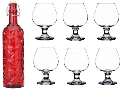 AFAST Bottle & 6 Glass Serving Lemon Set, Red, Clear, Glass 1000 ml Bottle With Drinking Glass(Pack of 7, Red, Clear, Glass)