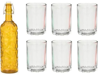 1st Time Bottle & 6 Glass Serving Lemon Set, Yellow, Clear, Glass, 1000 Ml 1000 ml Bottle With Drinking Glass(Pack of 7, Yellow, Glass)