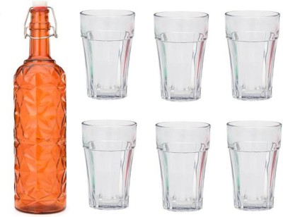 AFAST Bottle & 6 Glass Serving Lemon Set, Orange, Clear, Glass - A571 Jug Glass Set(Glass)