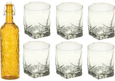 AFAST Bottle & 6 Glass Drinks Serving Lemon Set, Yellow, Clear, Glass, 1000 Ml -A41 1000 ml Bottle With Drinking Glass(Pack of 7, Yellow, Glass)