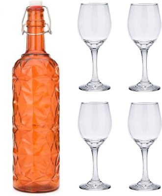 AFAST Bottle & 4 Glass Drinks Serving Lemon Set, Orange, Clear, Glass, 1000 Ml -A105 1000 ml Bottle With Drinking Glass(Pack of 5, Orange, Glass)