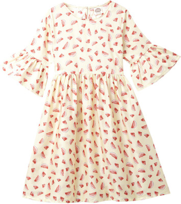 Cub McPaws Girls Midi/Knee Length Casual Dress(Yellow, 3/4 Sleeve)