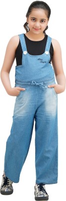 Being Naughty Dungaree For Girls Casual Self Design Denim, Cotton Lycra Blend(Blue, Pack of 1)