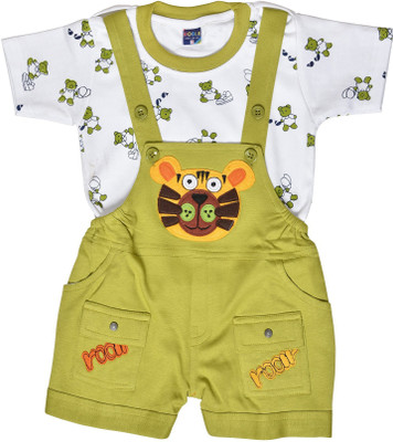 Roble Dungaree For Boys & Girls Casual Printed Cotton Blend(Green, Pack of 1)