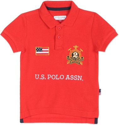 U.S. POLO ASSN. Baby Boys Typography, Printed Cotton Blend T Shirt(Red, Pack of 1)