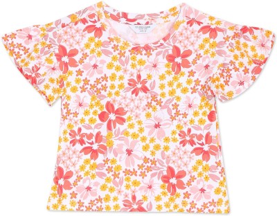 U.S. POLO ASSN. Girls Floral Print Cotton Blend Regular T Shirt(White, Pack of 1)