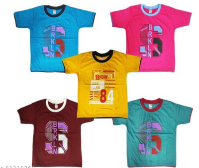 Zipwell Baby Boys & Baby Girls Printed Cotton Blend Regular T Shirt(Multicolor, Pack of 5)