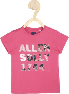 Allen Solly Girls Typography, Printed Pure Cotton T Shirt(Pink, Pack of 1)