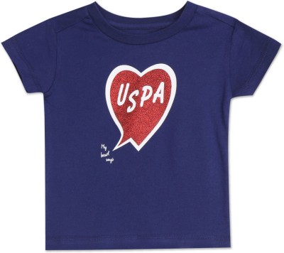 U.S. POLO ASSN. Girls Printed Cotton Blend Regular T Shirt(Blue, Pack of 1)