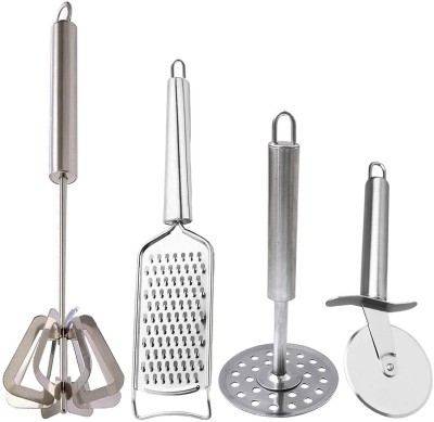 Topmtop Heavy Quality Stainless Steel Kitchen Tool Set(Silver, Masher, Grater, Blender, Whisk)