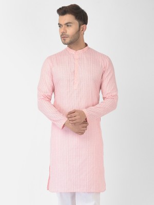 DEYANN Men Striped Straight Kurta(Pink)