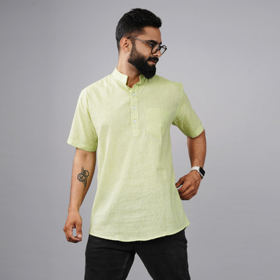 QuaClo Men Self Design Straight Kurta(Light Green)