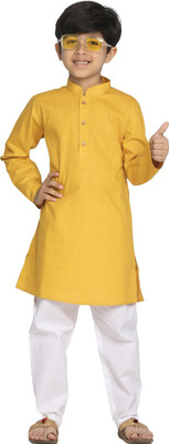 Enmozz Boys Solid Straight Kurta(Yellow)
