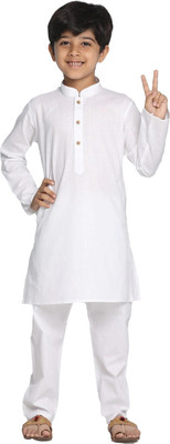 Enmozz Boys Solid Straight Kurta(White)
