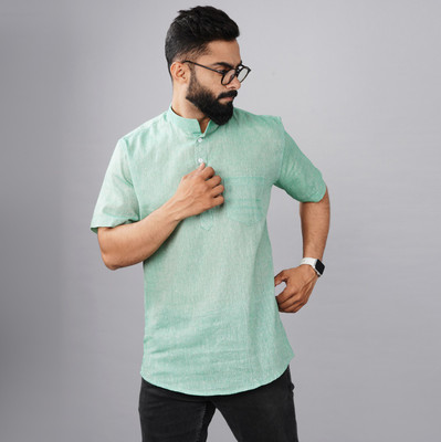 QuaClo Men Self Design Straight Kurta(Green)