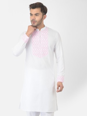 DEYANN Men Embroidered Straight Kurta(White, Pink)