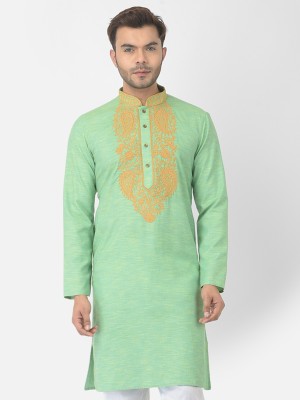 DEYANN Men Embroidered Straight Kurta(Green)