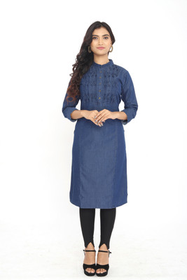 SK Creation Women Self Design Straight Kurta(Dark Blue)