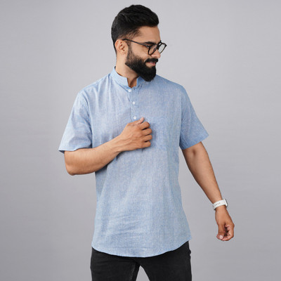 QuaClo Men Self Design Straight Kurta(Blue)