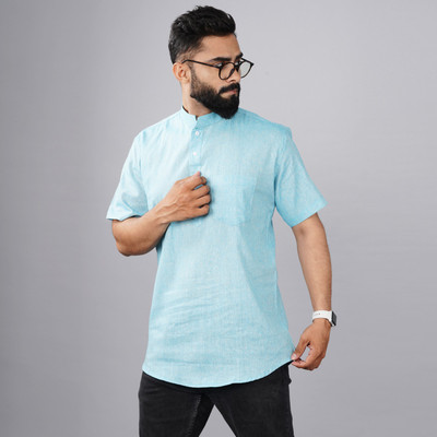 QuaClo Men Self Design Straight Kurta(Light Blue)