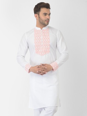 DEYANN Men Embroidered Straight Kurta(White, Pink)