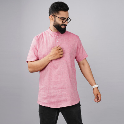 QuaClo Men Self Design Straight Kurta(Pink)
