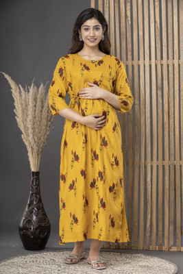 Khatu shyam Women Printed Anarkali Kurta(Yellow)