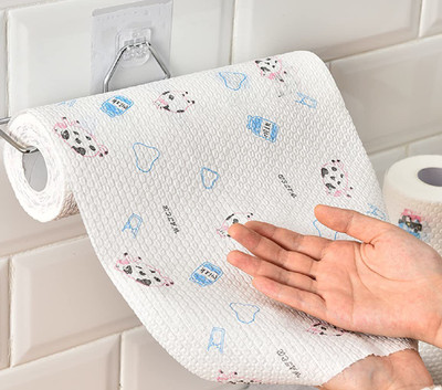 PKK TRADERS Non-Woven Reusable and Washable Kitchen Printed Tissue Roll Non-stick(1 Ply, 50 Sheets)