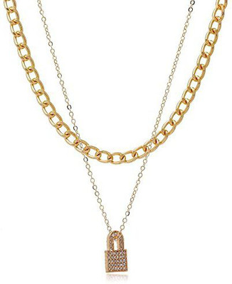DESTINY JEWEL'S Gold-Plated Crystal Lock Layered Nacklace For Women Crystal Gold-plated Plated Brass Chain
