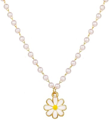 DESTINY JEWEL'S Pendant Necklace - Stylish Gold Plated Flower Pendant Pearl Chain Necklace Gold-plated Plated Brass Chain