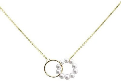 DESTINY JEWEL'S Pearl Pendant Double Ring Clavicle Chain Necklace For Women Crystal Brass Chain