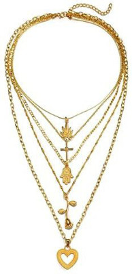DESTINY JEWEL'S Multi Pendants Necklace Vintage star Chain lock Coller Necklaces Crystal Gold-plated Plated Brass Chain