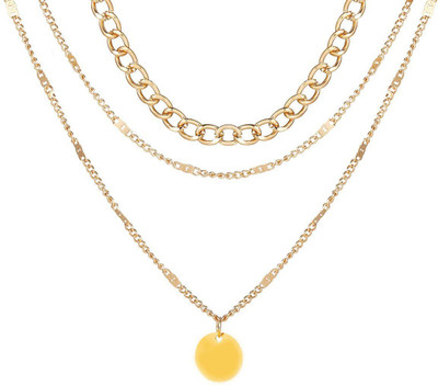 DESTINY JEWEL'S Layered Necklace Set - Stylish Gold Plated Round Piece Pendant Necklace Gold-plated Plated Brass Chain