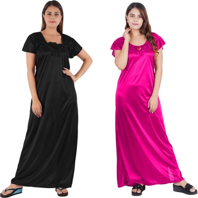 archi creation Women Nighty Set(Black, Pink)