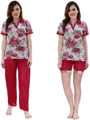 Romaisa Women Floral Print Multicolor Top & Pyjama Set