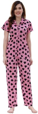 Romaisa Women Printed Pink Top & Pyjama Set