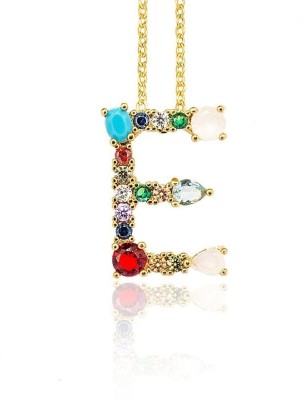 ZIVOM Letter Alphabet Initial E Gold-plated Crystal Copper Pendant Set