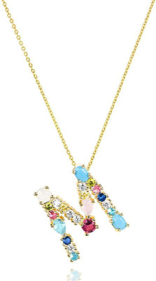 ZIVOM Letter Alphabet Initial M Gold-plated Crystal Copper Pendant Set