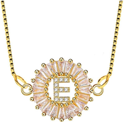 ZIVOM Letter Alphabet Initial E Gold-plated Cubic Zirconia Copper Pendant Set