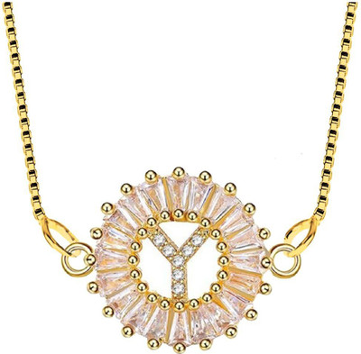 ZIVOM Letter Alphabet Initial Y Gold-plated Cubic Zirconia Copper Pendant Set