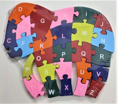 V India Wooden Alphanumeric Puzzles - Elephant Shape(26 Pieces)